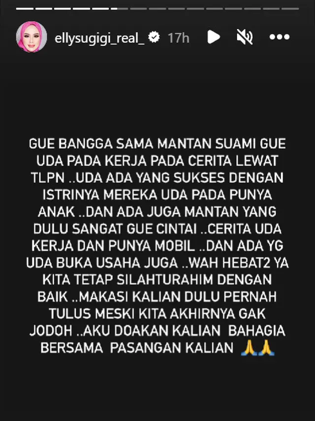 Ungkapan Bangga Elly Sugigi kepada Para Mantan Suami