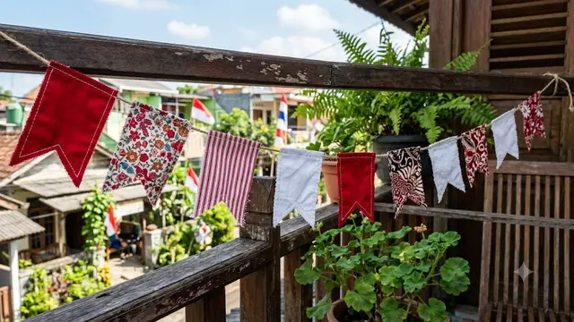 Rangkaian Bendera Mini dari Kain Perca