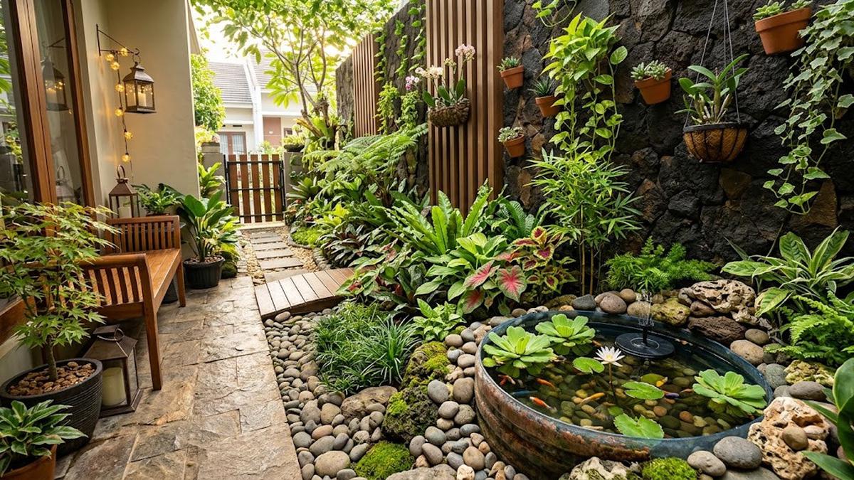 7 Ide Kolam Mini dari Galon Bekas yang Dipadukan Mini Garden, Halaman Sempit Terlihat Lebih Mewah