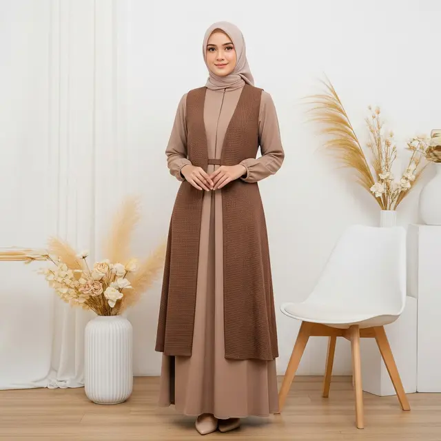 8 Model Gamis Terbaru Kombinasi Rompi yang Beri Kesan Lebih Tinggi, Modis dan Anggun Dipakai Sehari-hari