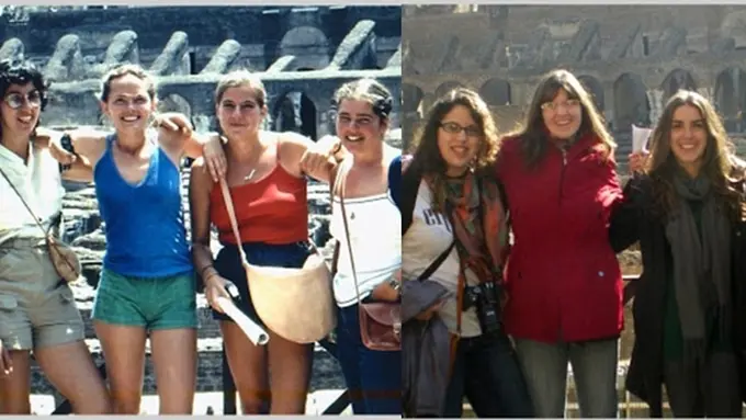 Kiri: foto ibu Lydia bersama ketiga temannya. Kanan: foto Lydia bersama ketiga temannya. | Foto: copyright dailymail.co.uk