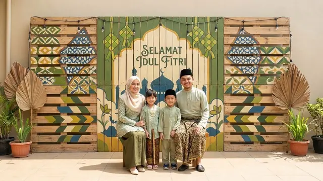Cara Membuat Backdrop Foto Keluarga Lebaran dari Bahan Sederhana/Gemini AI