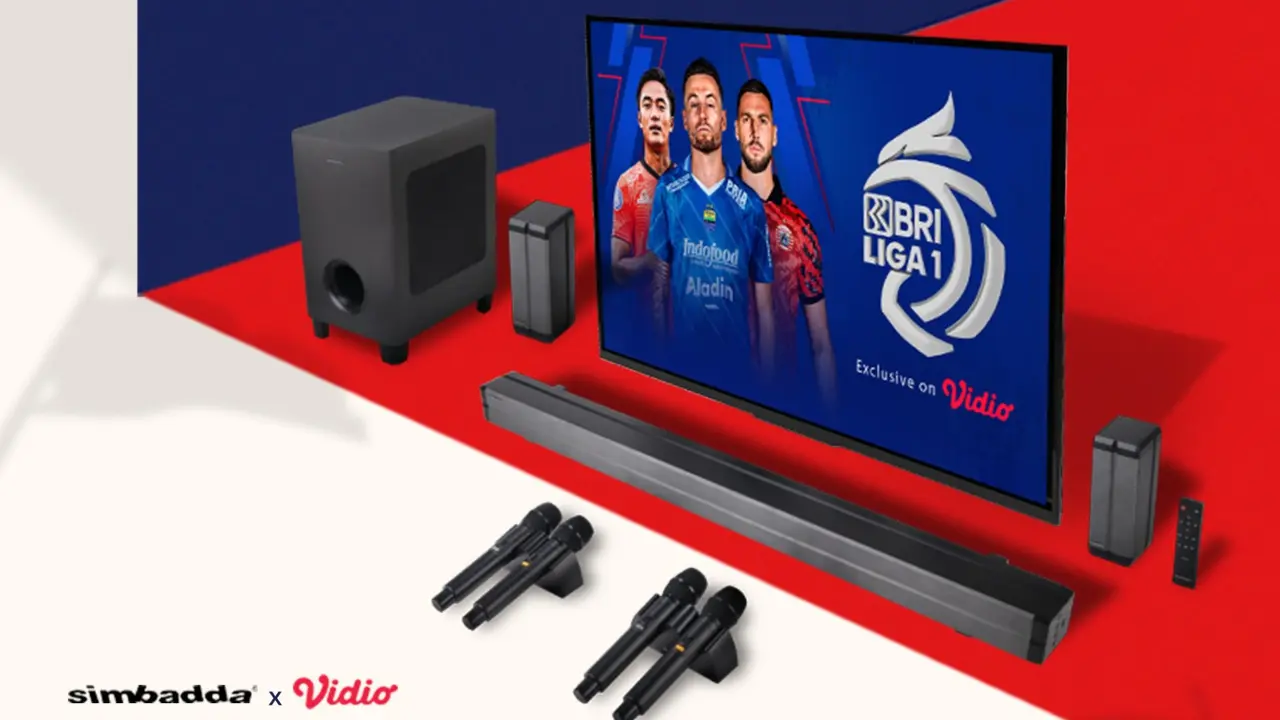 Setiap pembelian Simbadda CST 907N+ Soundbar TV Surround Speaker Bluetooth Bass Karaoke, pelanggan akan mendapatkan paket langganan “Vidio Platinum” secara gratis, selama satu tahun penuh. Dok: Vidio