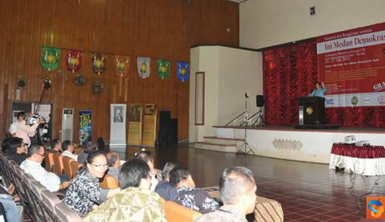 Citizen6, Medan: Menteri Kelautan dan Perikanan Fadel Muhammad, Selasa (24/5). Menyampaikan kuliah umum tentang politik di kampus Universitas Sumatera Utara Medan dengan judul Mandat Konstitusi Untuk Kesejahteraan Rakyat dan Ekonomi. (Pengirim: Efrimal)