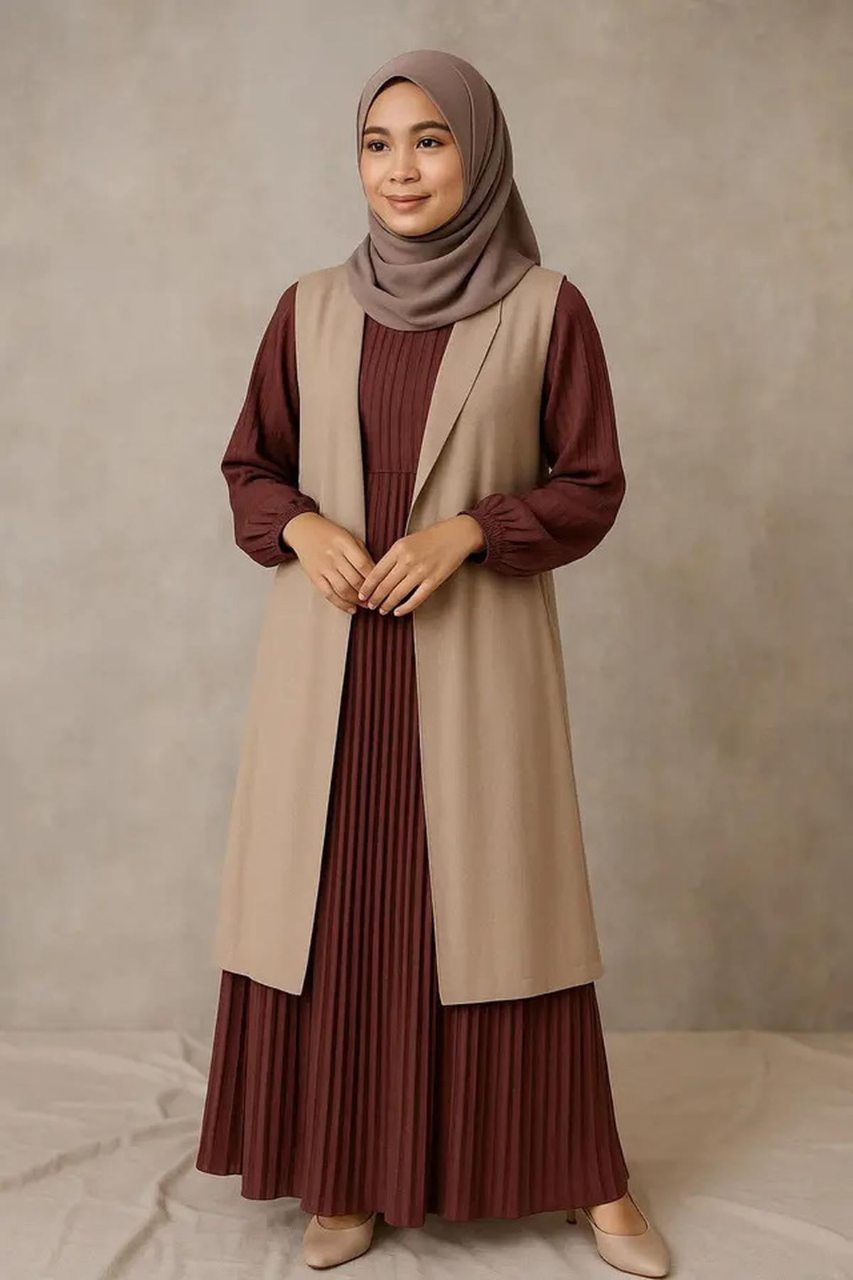 5 Model Gamis Rompi Panjang Terbaru 2025, Tampil Trendi di Berbagai Acara