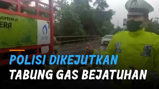 VIDEO: Kocak, Polisi Dikejutkan Puluhan Tabung LPG Saat Laporan Situasi Lalu Lintas