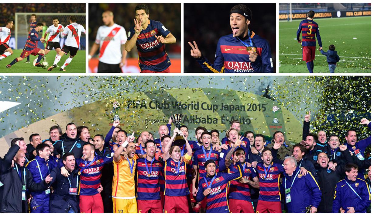 Barcelona berpesta usai menjadi yang terbaik di dunia. Sukses itu diraih Barca setelah menaklukan River Plate 3-0 pada ajang Piala Dunia Antarklub 2015 di Jepang. (Bola.com)
