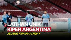 Berita Video, kiper Timnas Argentina lakukan latihan soccer tennis di SUGBK pada Minggu (18/6/2023)