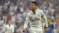 Penyerang Real Madrid, Alvaro Morata merayakan gol saat melawan Celta Vigo pada La Liga di Santiago Bernabeu stadium, Madrid, (27/8/2016).  MU tertarik untuk emoyongnya ke Old Trafford. (EPA/Kiko Huesca)