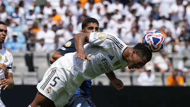 Aksi Jude Bellingham di laga Real Madrid vs Pachuca di Piala Dunia Antarklub 2025, Senin (23/06/2025). (AP Photo/Chris Carlson)