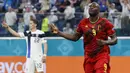 Berbeda dengan Kane, Romelu Lukaku langsung sabet Star of The Match pada laga perdana Belgia di Euro 2020. Ia berhasil sumbangkan dua gol dan bawa Belgia menang 3-0 atas Rusia. Gelar kedua ia dapatkan ketika Belgia kalahkan Denmark 2-1 karena mampu tampil gemilang. (Foto: AFP/Pool/Anatoly Maltsev)