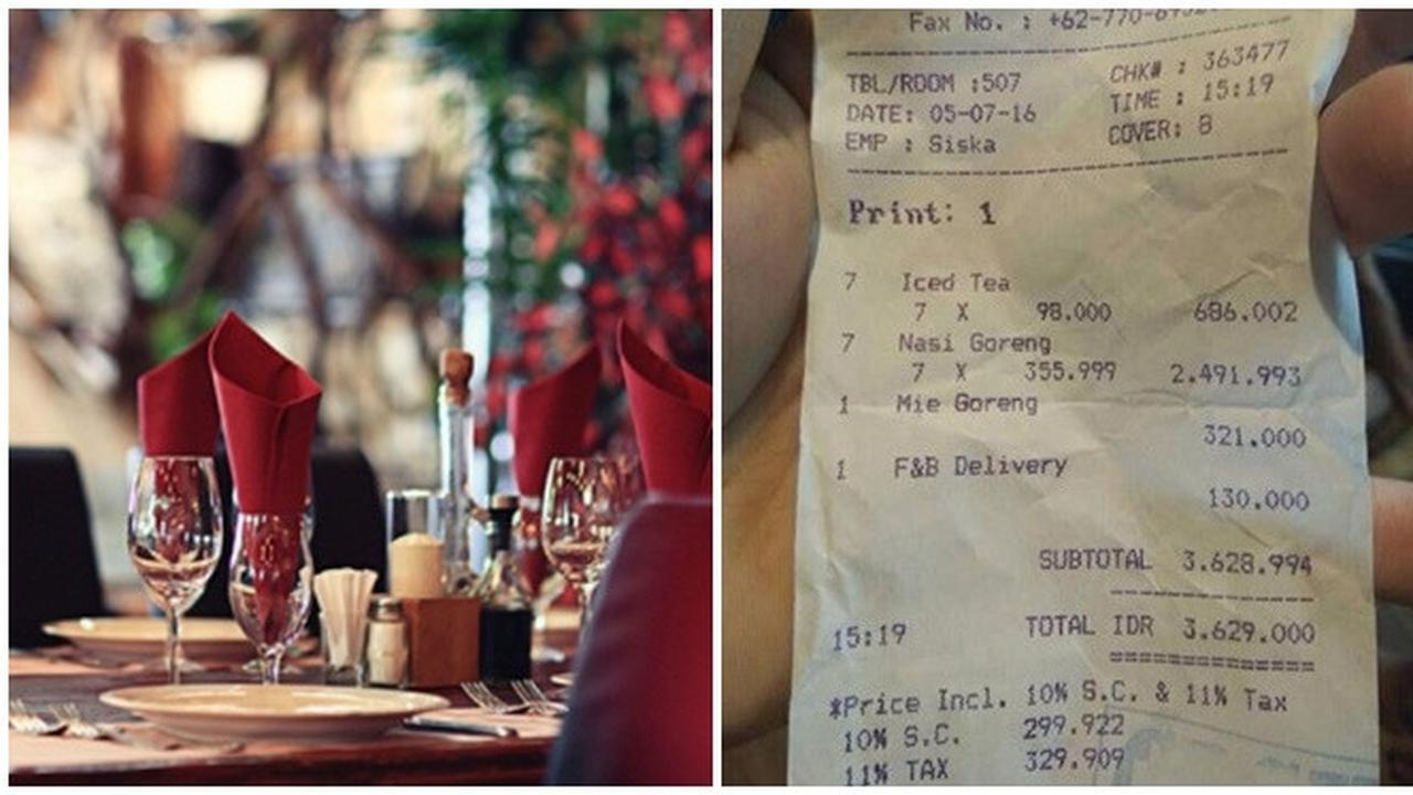 Harga Menu Kelewat Mahal, Pria Ini Pesan Nasi Goreng dan Es Teh Habis Rp 3,6 Juta