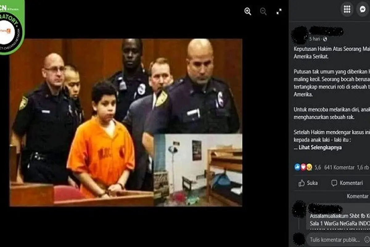 Gambar Tangkapan Layar Foto yang Diklaim Bocah Ditangkap Usai Mencuri Roti di Sebuah Toko di Amerika Serikat (sumber: Facebook).
