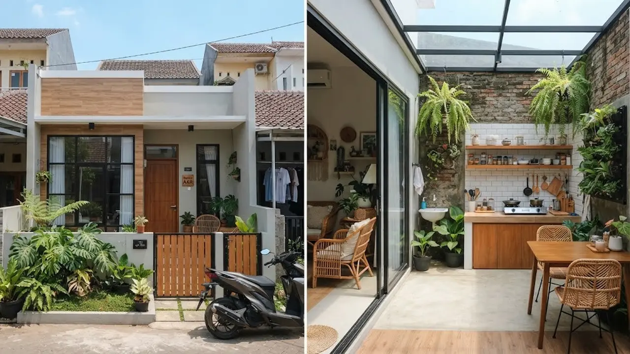 Desain rumah kecil di lahan sempit dengan dapur belakang yang cocok untuk pengantin baru.