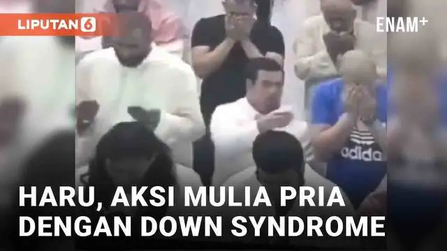 Momen manis terekam dalam sebuah ibadah. Pria dengan down syndrome mencuri perhatian di tengah jamaah yang khusyuk berdoa. Ia menawarkan tisu pada jamaah yang menangis di sebelahnya.