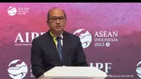 Wakil Menteri BUMN Rosan Perkasa Roeslani dalam acara ASEAN Indo-Pacific Forum 2023, di Jakarta, Rabu (6/9/2023). Rosan mengatakan keuangan digital ASEAN berada diambang revolusi. (Tira/Liputan6.com)
