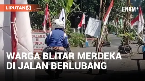 VIDEO: Protes Jalan Rusak, Warga Blitar Pasang Bendera Indonesia di Jalan Berlubang