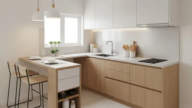 Dapur dengan Meja Bar Simpel