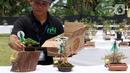 Juri melakukan penilaian saat pameran dan kontes tanaman bonsai di Lapangan Bola Chikal, Tapos, Depok, Jawa Barat, Minggu (4/12/2022). Harga tanaman bonsai tertinggi mencapai Rp 800 juta. (merdeka.com/Arie Basuki)