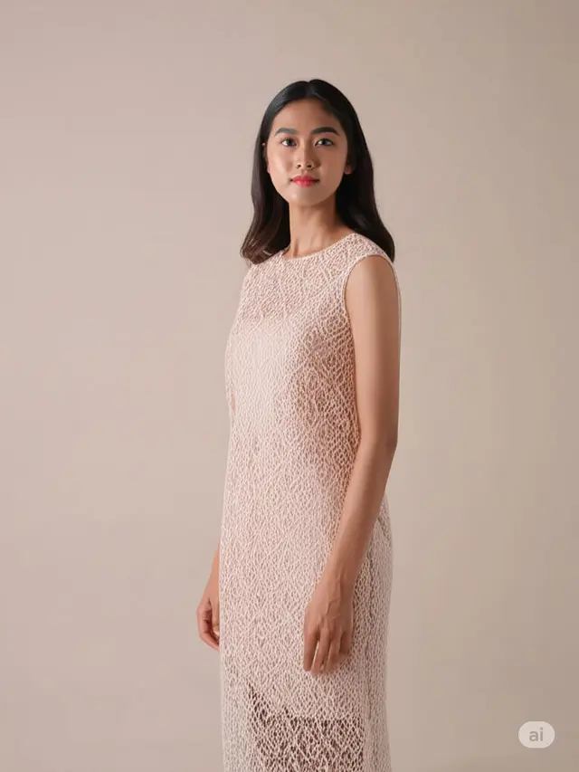 Long Dress Brokat Warna Nude