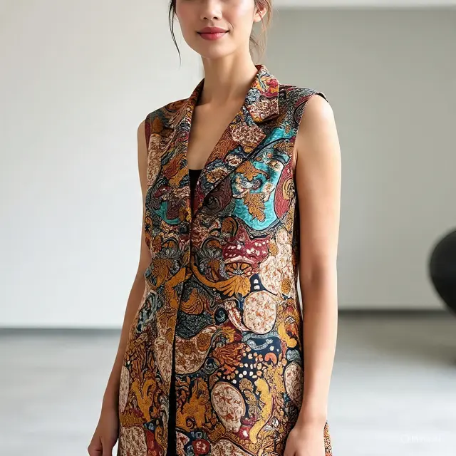 Blazer Batik Wanita Panjang Modis