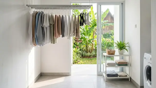 Ruang Jemur Minimalis dengan Jemuran Rel Geser