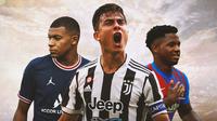 Ilustrasi - Kylian Mbappe, Paulo Dybala, Ansu Fati (Bola.com/Adreanus Titus)
