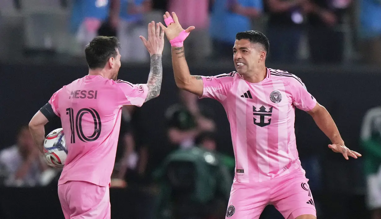 Sempat tertinggal 1-2, Inter Miami mengakhiri laga dengan skor 2-2 melalui gol Luis Suarez pada menit ke-82. (AP Photo/Lynne Sladky)