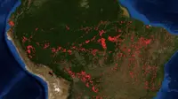 Kebakaran hutan Amazon tertangkap kamera satelit NASA dari antariksa. (NASA)