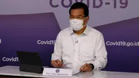 Juru Bicara Satgas Penanganan COVID-19 Wiku Adisasmito menyampaikan pelaksanaan vaksinasi tahap kedua ditargetkan Kemenkes akan selesai Mei 2021 di Graha BNPB, Jakarta, Selasa (16/2/2021). (Badan Nasional Penanggulangan Bencana/BNPB Mardji)