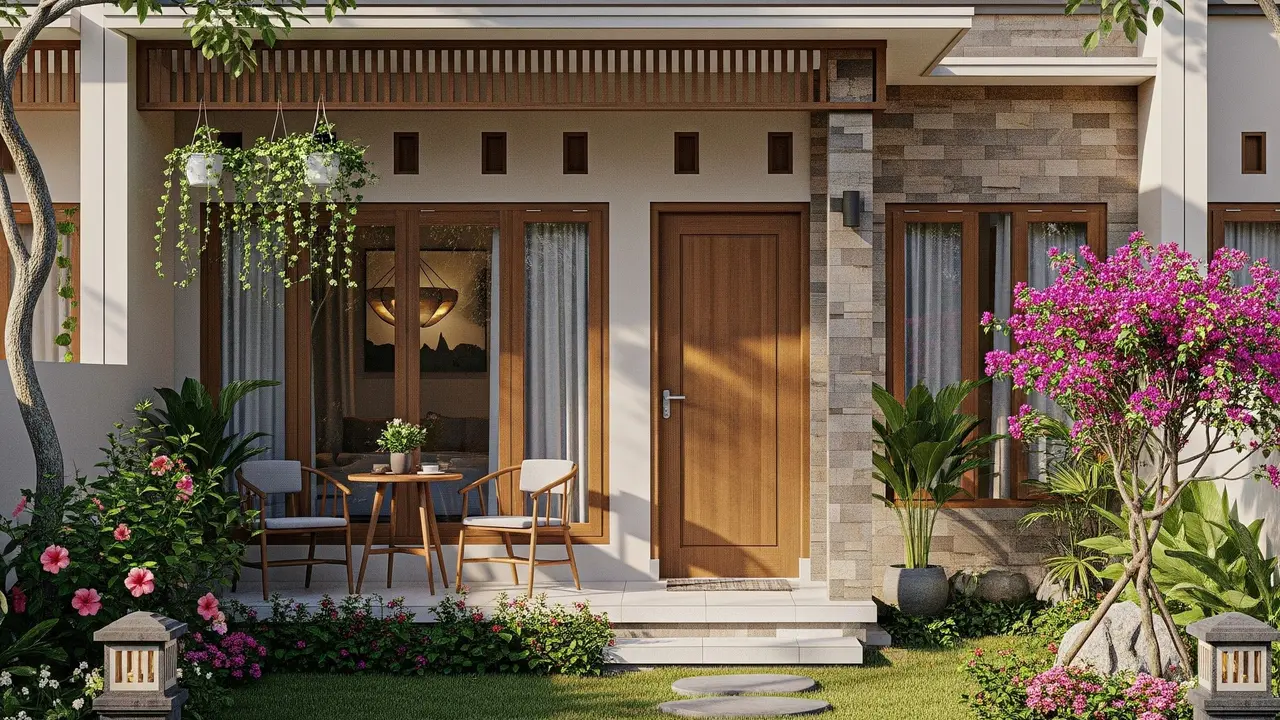 Desain Rumah 6x9 Meter dengan Teras Mini dan Taman Depan