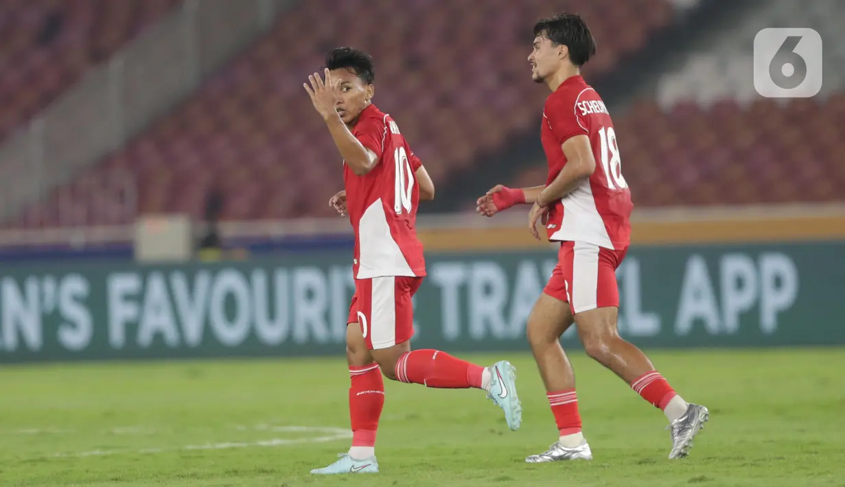 Sementara dua gol tambahan lainnya dicetak Arkhan Fikri pada menit ke-20 dan Rayhan Hannan (35’). (Liputan6.com/Helmi Fithriansyah)