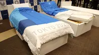 Tempat tidur yang akan digunakan para atlet pada Olimpiade 2020 dan Paralimpiade 2020 terbuat dari kardus bekas. (JIJI PRESS / AFP)