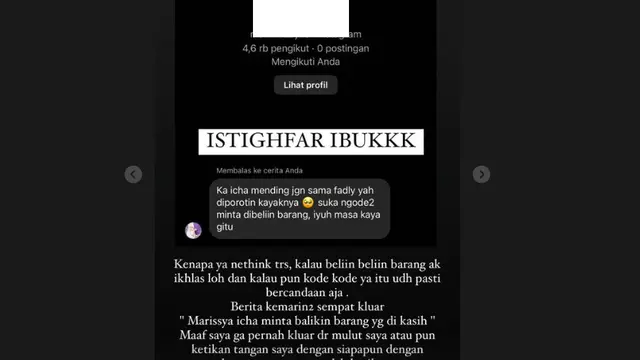 Marissya Icha Kembali Bantah Tudingan Minta Barang yang Sudah Ia Berikan: Gak Pernah Keluar dari Mulut Saya Sekalipun. (instagram.com/marissyaichareal)