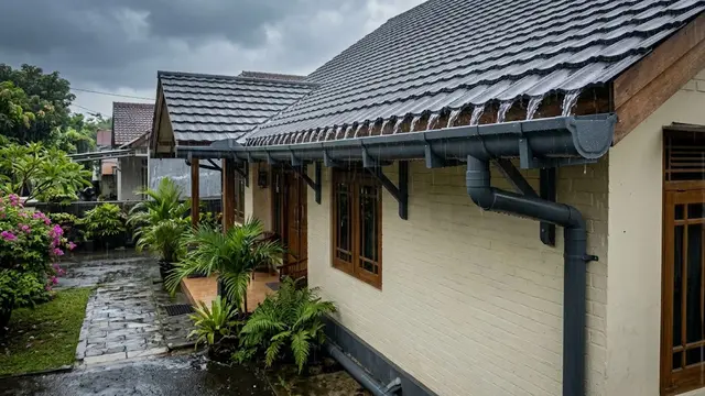 Talang air atap rumah untuk musim hujan yang kokoh dan anti tempias model luar