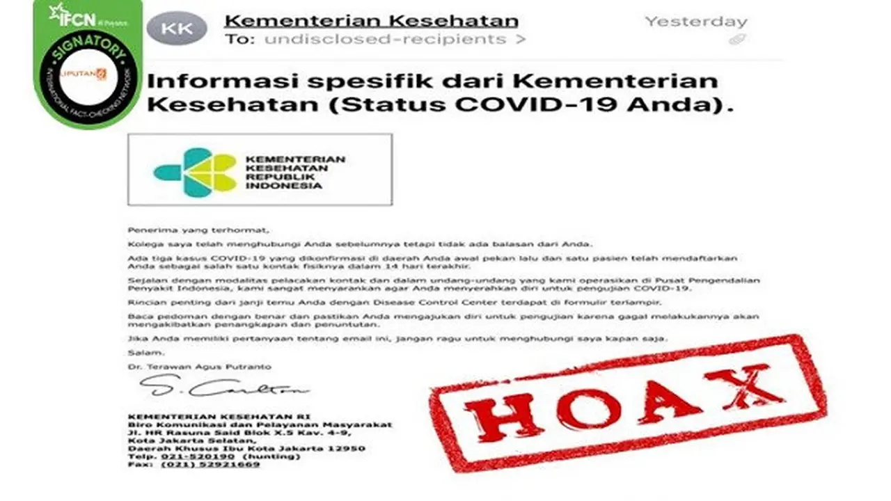 Gambar Tangkapan Layar Surat Palsu Covid-19