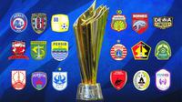 BRI Liga 1 - Ilustrasi Trofi Liga 1 dan Logo Klub (Bola.com/Adreanus Titus)