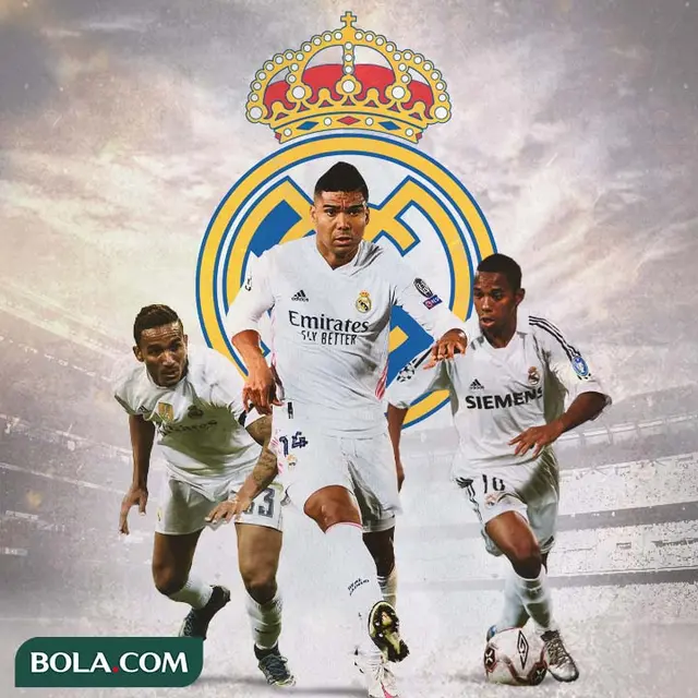 Real Madrid - Casemiro dikelilingi Robinho dan Danilo