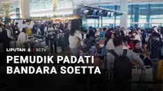 Ribuan calon penumpang memadati Terminal 3 Keberangkatan Bandara Soekarno-Hatta, Tangerang, Banten.