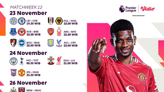 Jadwal Liga Inggris 2024/25 Matchweek 12 di Vidio