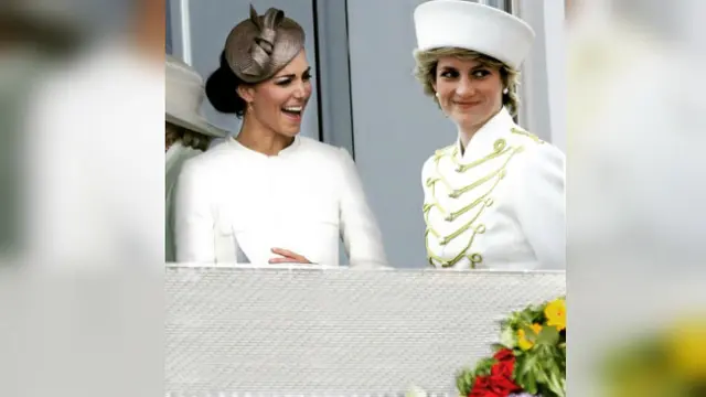 Rekaan foto Lady Diana di antara anak, menantu, dan cucu.