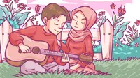 Ilustrasi pasangan cinta, romantis, muslim. (Image by Freepik)