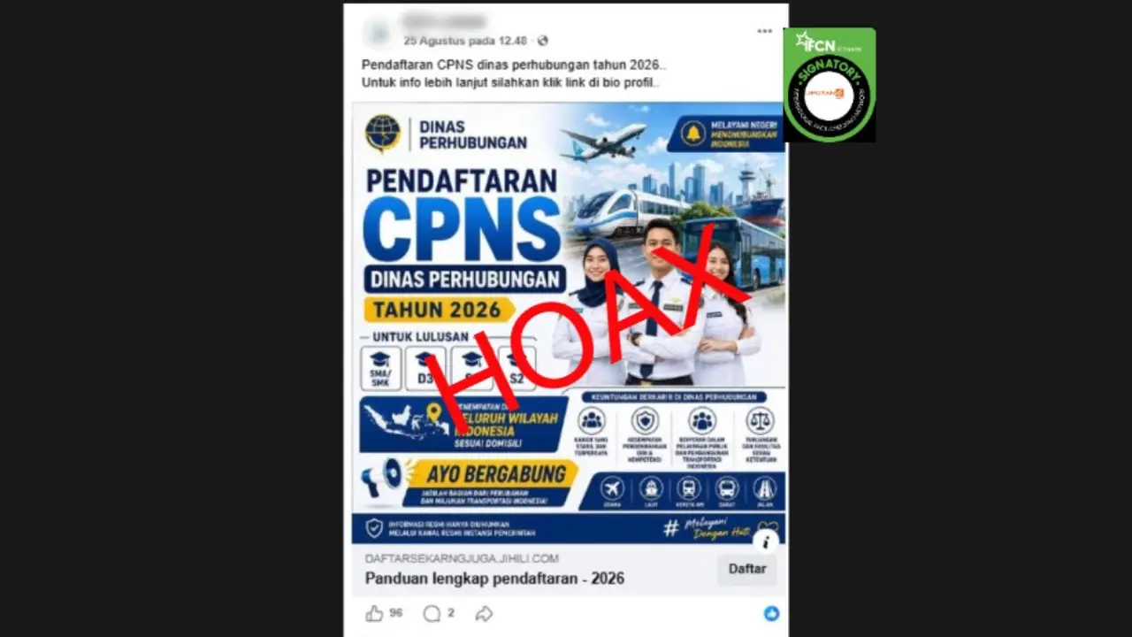 Cek Fakta Liputan6.com mendapati klaim link pendaftaran CPNS Dinas Perhubungan 2026.