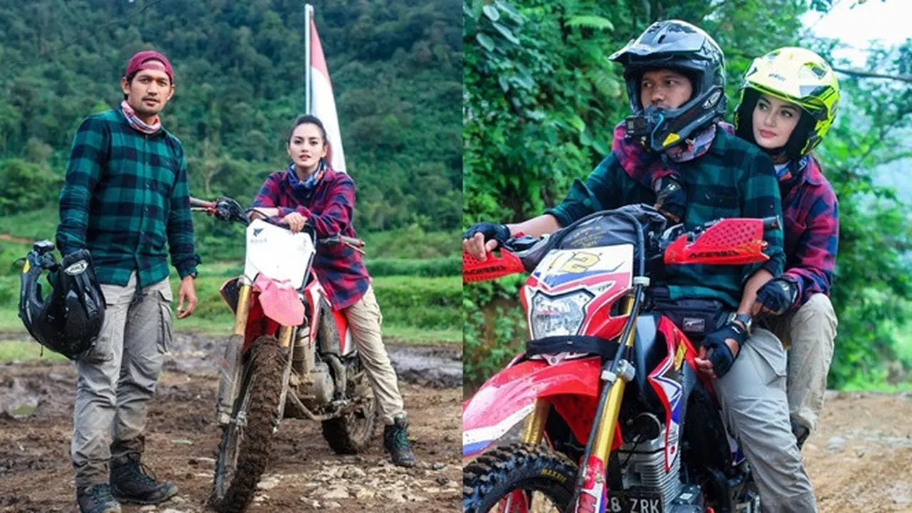Sempat Jatuh, 7 Potret Ririn Ekawati dan Ibnu Jamil Saat Naik Motor Trail