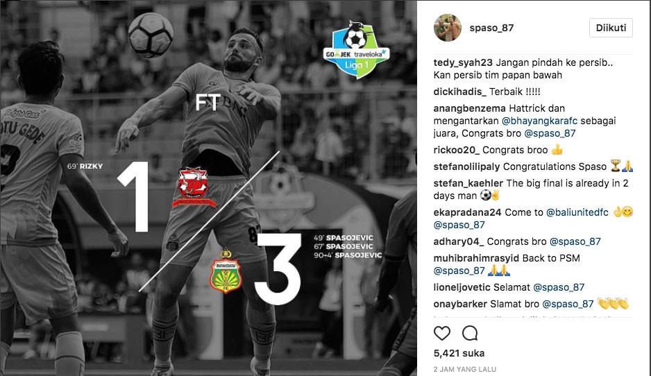 Stefano Lilipaly mengucapkan selamat pada Ilija Spasojevic dalam akun Instagram Spaso. (Bola.com/Instagram)