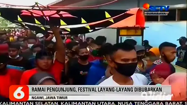 Polisi membubarkan Festival Layang-Layang yang digelar Komunitas Pecinta Layang-Layang di Ngawi, Jawa Timur. Selain tidak mengantongi izin, acara tersebut juga mengakibatkan kerumunan warga.