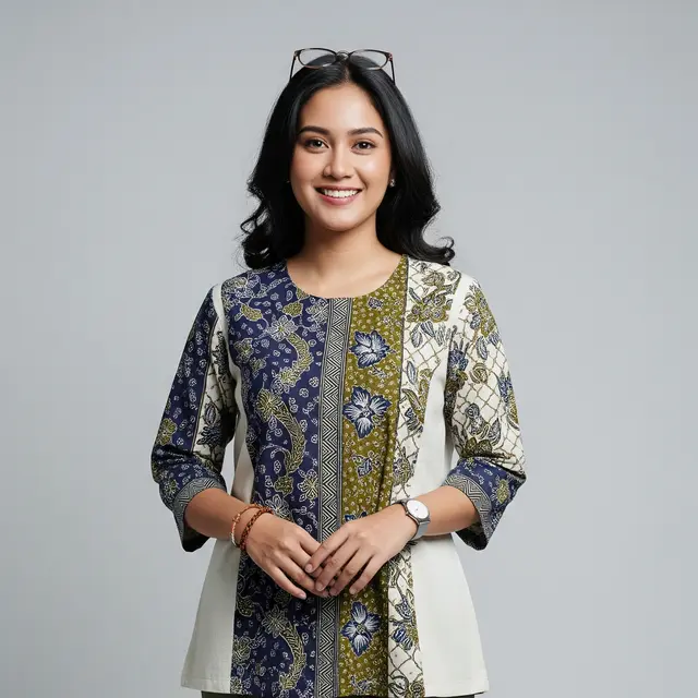 Model Atasan Batik Casual untuk Wanita Atasan Batik Kombinasi Polos Elegan