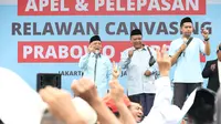 Solidaritas Ulama Muda Jokowi (Samawi) kembali menggelar apel & pelepasan relawan canvasing di Lapangan Kp. Sawah Balong, Kec. Kembangan, Jakarta Barat, DKI Jakarta (30/01/24). (Dok. Istimewa)