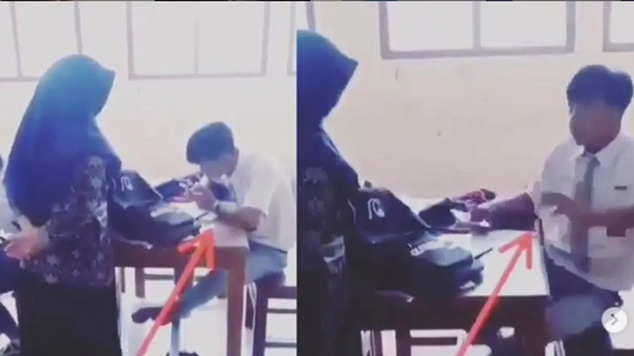 reaksi kocak murid SMA kepergok guru (foto: @gibahanz)