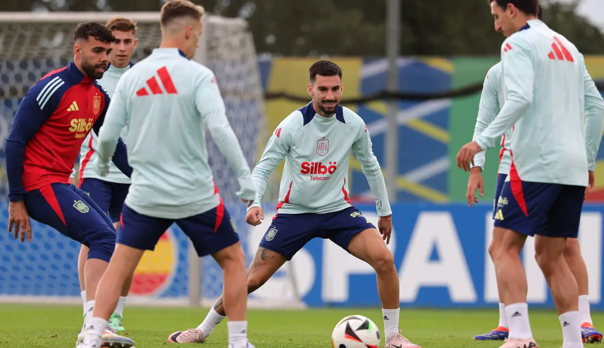 Laga antara Spanyol dan Jerman dijadwalkan akan berlangsung pada Jumat (5/7/2024) malam WIB. (LLUIS GENE/AFP)